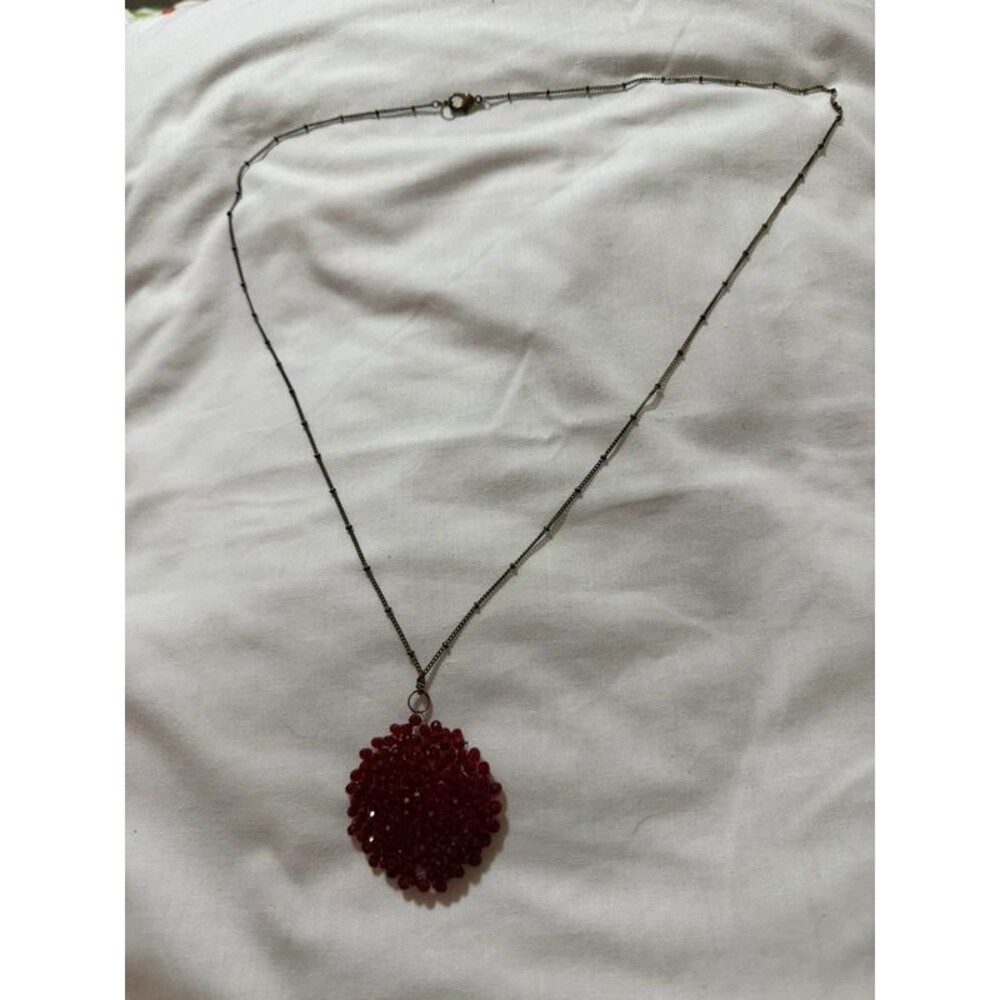 Vintage Hand-Wired Red Glass Cluster Pendant Necklace – Victorian Revival